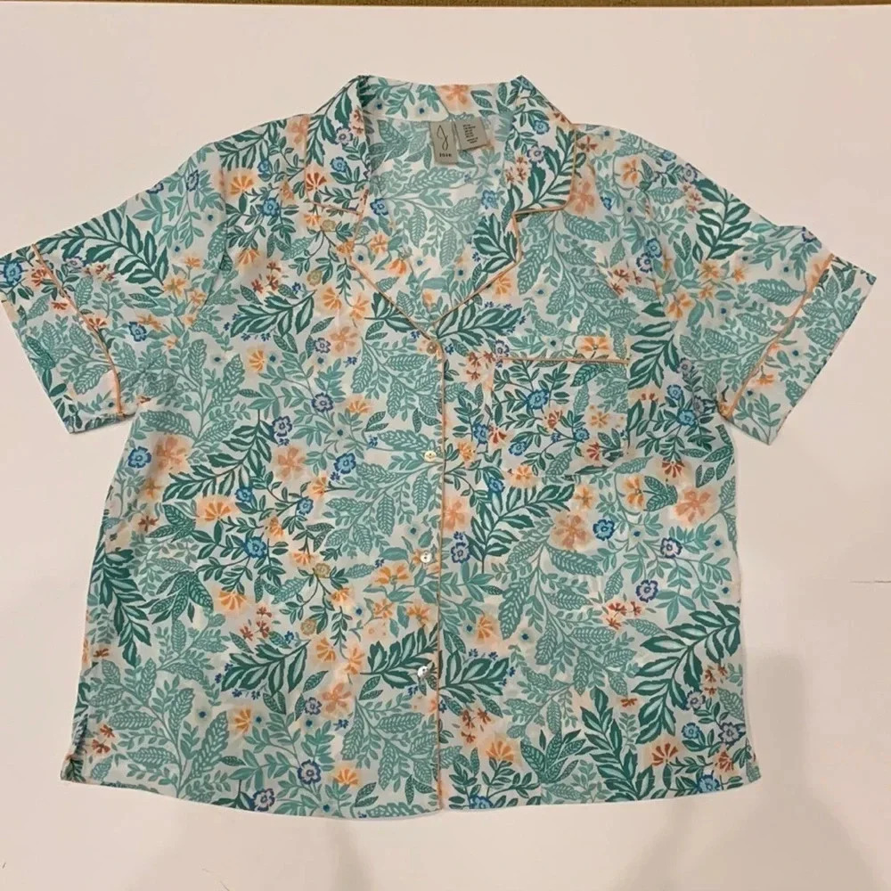 Joie Floral Teal & Peach Short Sleeve Pajama Top